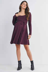 Scoop Neck Long Sleeve Maternity Waist Tie Dress