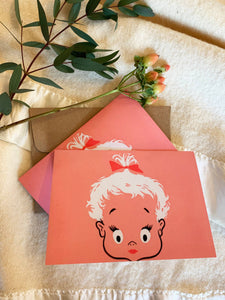 It's a Baby Face! It's a Girl Face! Vintage Art Card