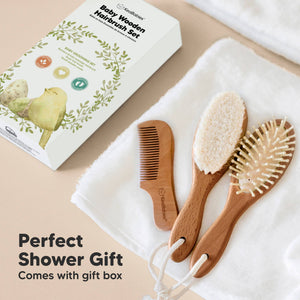 KeaBabies Baby Hair Brush and Comb Set - Dark Walnut