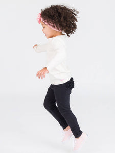 RuffleButts + RuggedButts® Black Ruched Bow Leggings