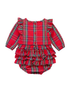 RuffleButts + RuggedButts® 'Tis The Season Plaid Bubble Romper