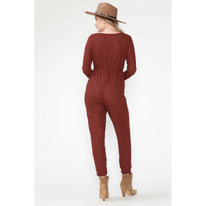 Long Sleeve Maternity V-Neck Waist Tie Jumpsuit
