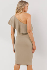 Ruffled One Shoulder Maternity Bodycon Dress