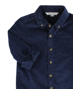 RuffleButts + RuggedButts® Navy Stretch Corduroy Button Down