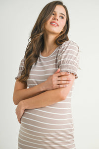 Striped Short Sleeve Maternity T-Shirt Dress