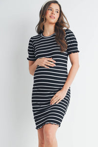 Striped Short Sleeve Maternity T-Shirt Dress