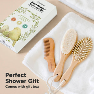 KeaBabies Baby Hair Brush and Comb Set - Walnut