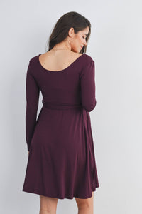 Scoop Neck Long Sleeve Maternity Waist Tie Dress