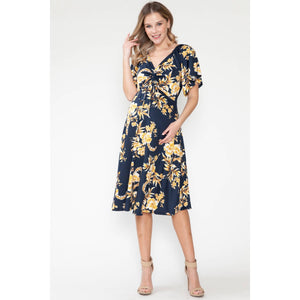 Floral V-Neck Flutter Maternity Sleeve Dress