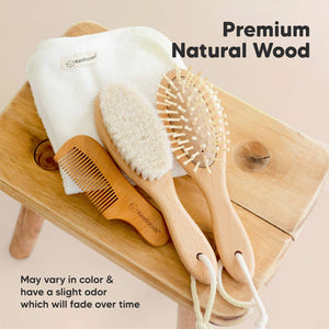 KeaBabies Baby Hair Brush and Comb Set - Walnut