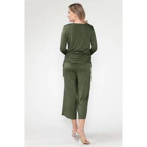 Shirring Drawstring Top & Wide Pants Maternity Set
