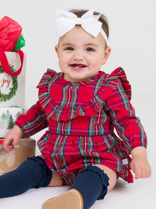 RuffleButts + RuggedButts® 'Tis The Season Plaid Bubble Romper