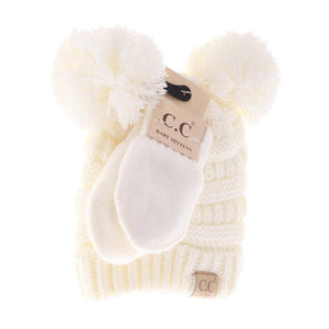 C.C Beanie Knit  Pom with Mitten Set