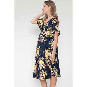 Floral V-Neck Flutter Maternity Sleeve Dress