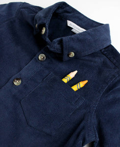 RuffleButts + RuggedButts® Navy Stretch Corduroy Button Down