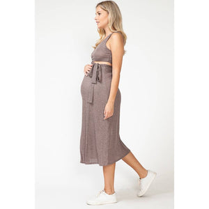 Maternity Spring Ribbed Midi Skirt, Tank Top, & Cardigan Set