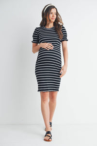 Striped Short Sleeve Maternity T-Shirt Dress