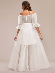 A Line Puff Sleeves Mesh Maternity Dress