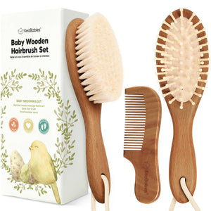 KeaBabies Baby Hair Brush and Comb Set - Dark Walnut