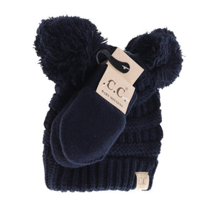 C.C Beanie Knit  Pom with Mitten Set
