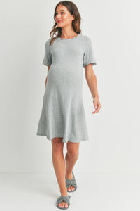 Ribbed Short Sleeve Maternity T-Shirt Dress