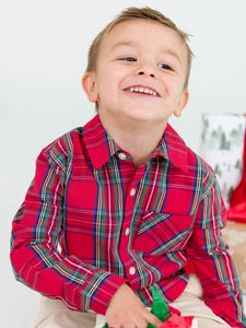 RuffleButts + RuggedButts® 'Tis The Season Plaid Button Down Shirt
