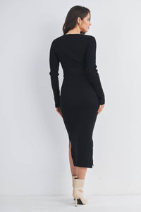 Ribbed Button Front Belted Maternity Midi Dress