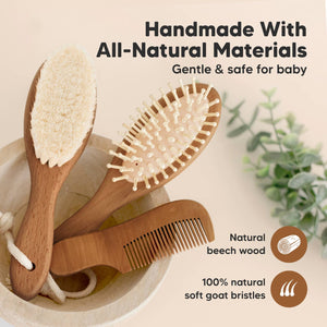 KeaBabies Baby Hair Brush and Comb Set - Dark Walnut