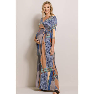 Geo Print Nursing Faux Wrap Maxi Dress