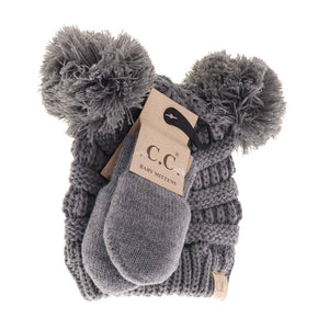 C.C Beanie Knit  Pom with Mitten Set