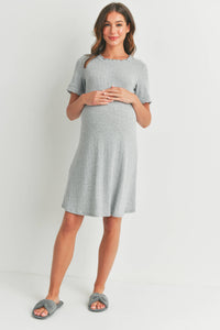 Ribbed Short Sleeve Maternity T-Shirt Dress