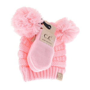 C.C Beanie Knit  Pom with Mitten Set