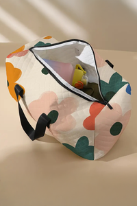 Flower Print Quilted Duffel Bag