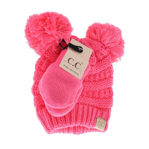 C.C Beanie Knit  Pom with Mitten Set