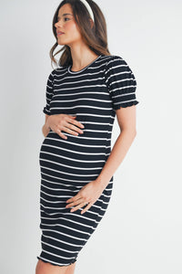 Striped Short Sleeve Maternity T-Shirt Dress