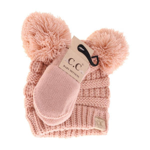 C.C Beanie Knit  Pom with Mitten Set