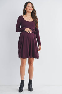 Scoop Neck Long Sleeve Maternity Waist Tie Dress