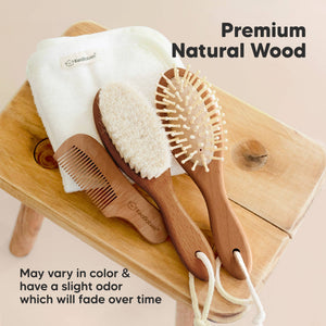 KeaBabies Baby Hair Brush and Comb Set - Dark Walnut