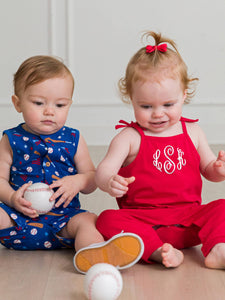 RuffleButts + RuggedButts® Red Tie Romper