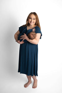Navy Blue Maternity Mommy Labor and Delivery/ Nursing Gown