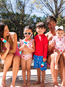 RuffleButts + RuggedButts® Freedom Fireworks Swim Trunks