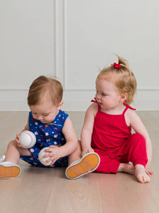 RuffleButts + RuggedButts® Red Tie Romper