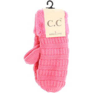 C.C Beanie Kids Solid Fuzzy Lined Mittens