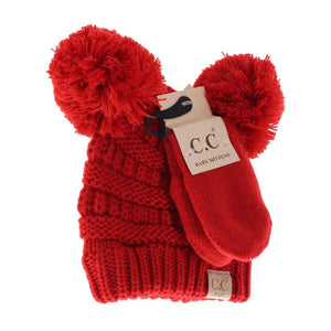 C.C Beanie Knit  Pom with Mitten Set