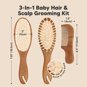 KeaBabies Baby Hair Brush and Comb Set - Dark Walnut
