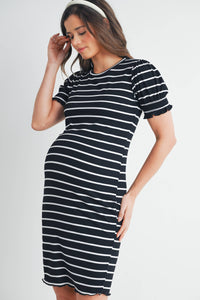Striped Short Sleeve Maternity T-Shirt Dress