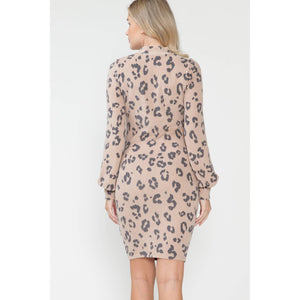 Maternity Everyday Leopard Mock Neck Long Sleeve Dress
