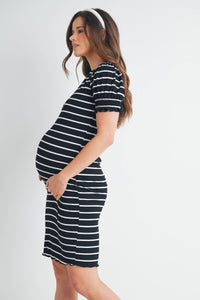 Striped Short Sleeve Maternity T-Shirt Dress