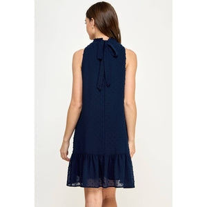 Mock Neck Swiss Dot Ruffled Maternity Dress