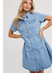 Denim Tiered Button Front Shirt Dress